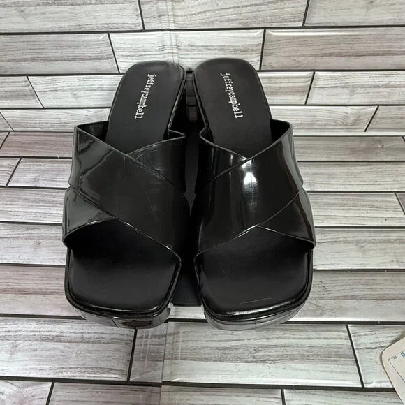 Jeffrey Campbell Black Shiny Bubblegum Mule Sandal Shoe Size 6-NEW - Picture 3 of 9